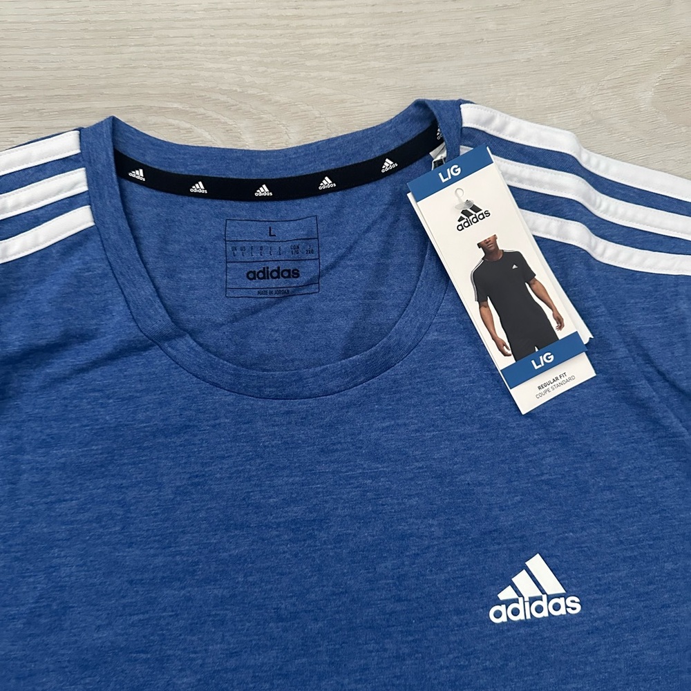 NWT Adidas Blue Tee with White Stripes - Picture 4 of 4
